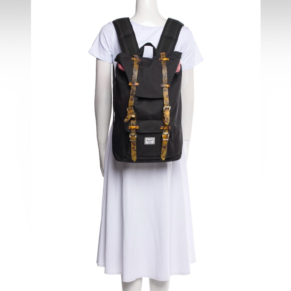 Herschel Tortoiseshell Strap Black Canvas All American Backpack Bag - Picture 6 of 12